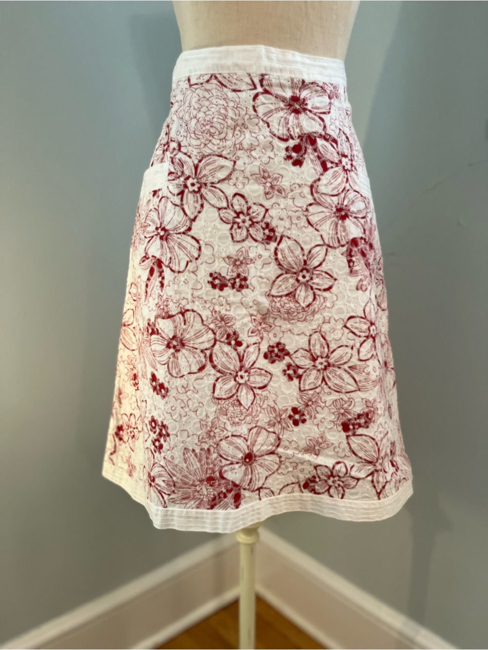 White and Wine Floral A-Line Skirt